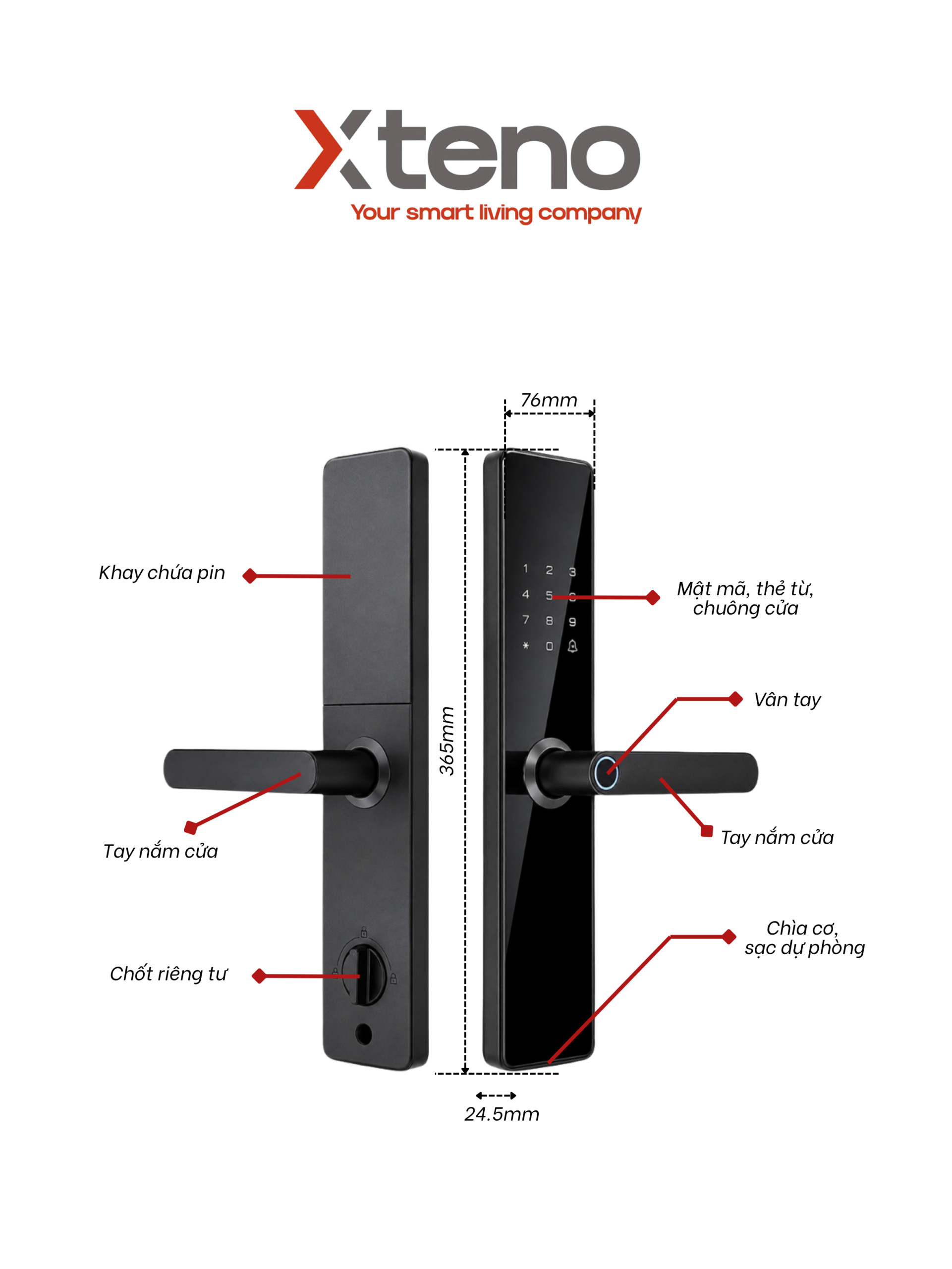 Khóa Cửa Thông Minh vân tay XTENO H8 - Ảnh 2