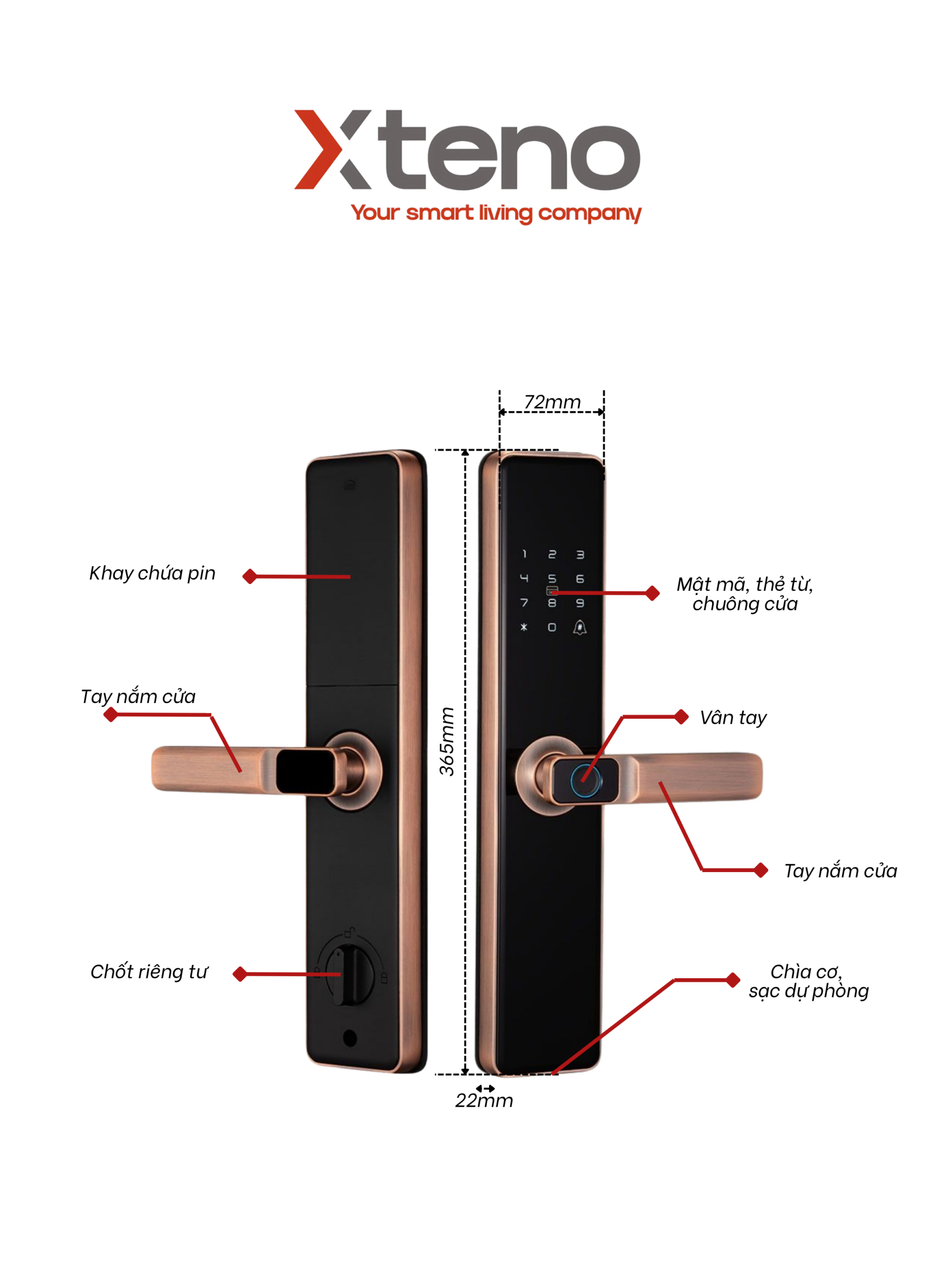 KHOÁ CỬA THÔNG MINH VÂN TAY XTENO H7 - Ảnh 2
